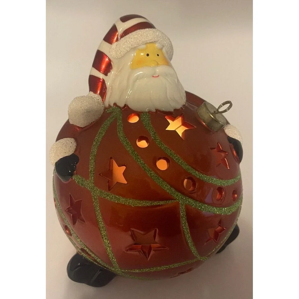 Santa Red Big Belly LED Light Up Ball Ornament Large 4.5